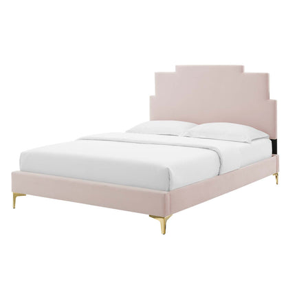 Lindsey Performance Velvet Queen Platform Bed, Velvet, Pink, 22559