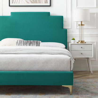 Lindsey Performance Velvet Queen Platform Bed, Velvet, Teal Blue, 22560