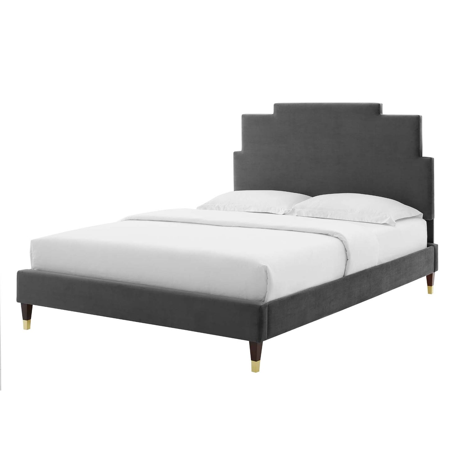 Lindsey Performance Velvet Queen Platform Bed, Velvet, Dark Grey Gray, 22562
