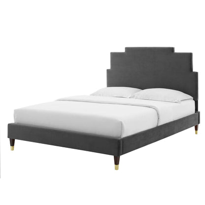 Lindsey Performance Velvet Queen Platform Bed, Velvet, Dark Grey Gray, 22562