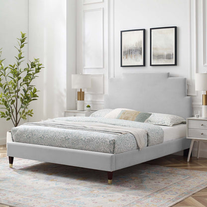 Lindsey Performance Velvet Queen Platform Bed, Velvet, Light Grey Gray, 22564
