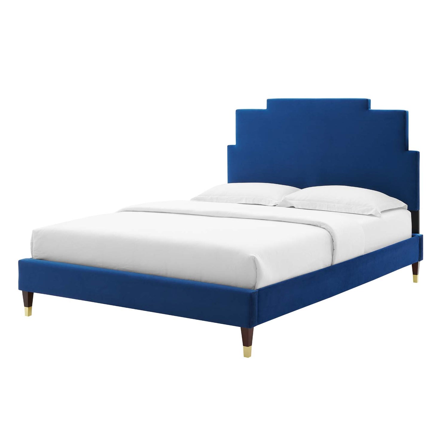 Lindsey Performance Velvet Queen Platform Bed, Velvet, Blue Navy, 22566