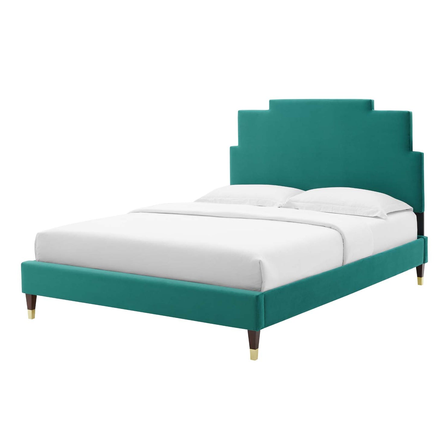 Lindsey Performance Velvet Queen Platform Bed, Velvet, Teal Blue, 22568