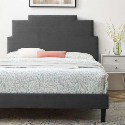 Lindsey Performance Velvet Queen Platform Bed, Velvet, Dark Grey Gray, 22570