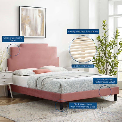 Lindsey Performance Velvet Queen Platform Bed, Velvet, Pink, 22571