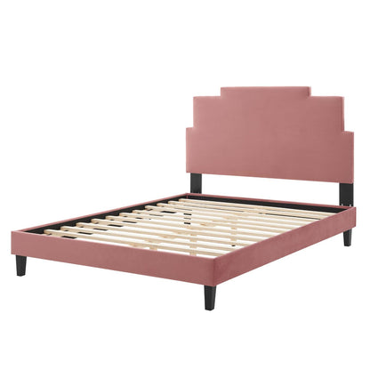 Lindsey Performance Velvet Queen Platform Bed, Velvet, Pink, 22571