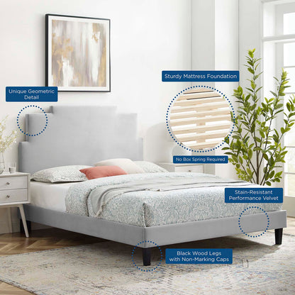 Lindsey Performance Velvet Queen Platform Bed, Velvet, Light Grey Gray, 22572