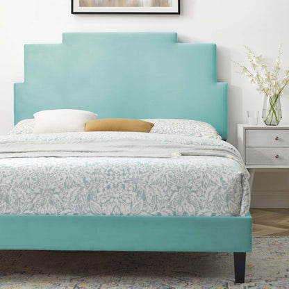 Lindsey Performance Velvet Queen Platform Bed, Velvet, Blue, 22573