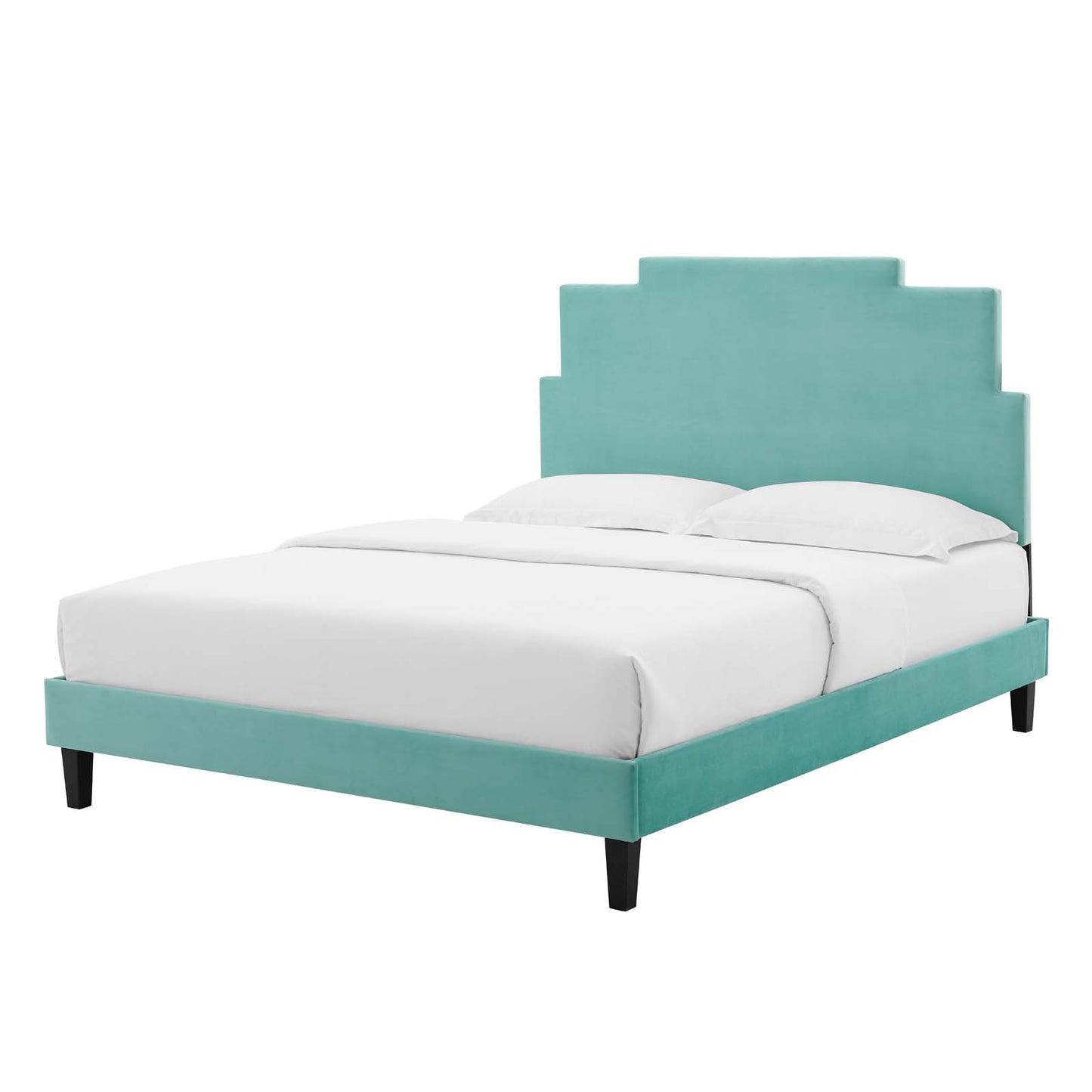 Lindsey Performance Velvet Queen Platform Bed, Velvet, Blue, 22573