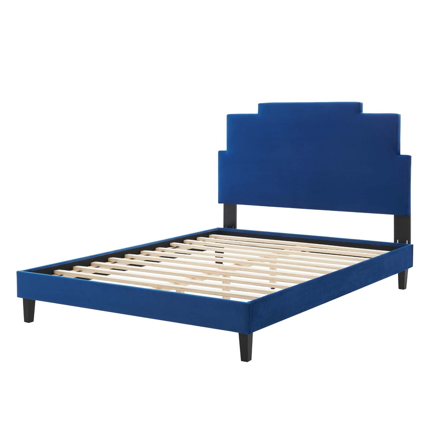 Lindsey Performance Velvet Queen Platform Bed, Velvet, Blue Navy, 22574