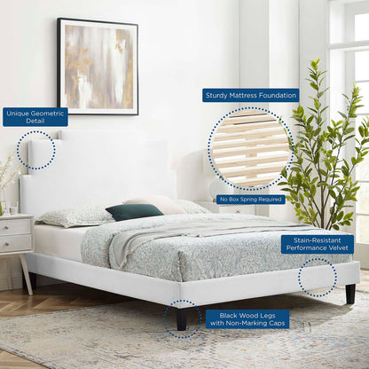 Lindsey Performance Velvet Queen Platform Bed, Velvet, White, 22577