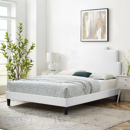 Lindsey Performance Velvet Queen Platform Bed, Velvet, White, 22577