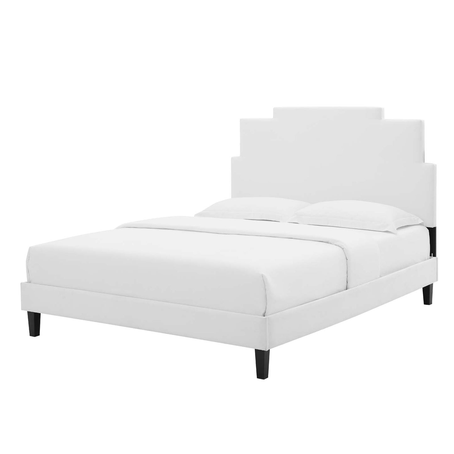 Lindsey Performance Velvet Queen Platform Bed, Velvet, White, 22577