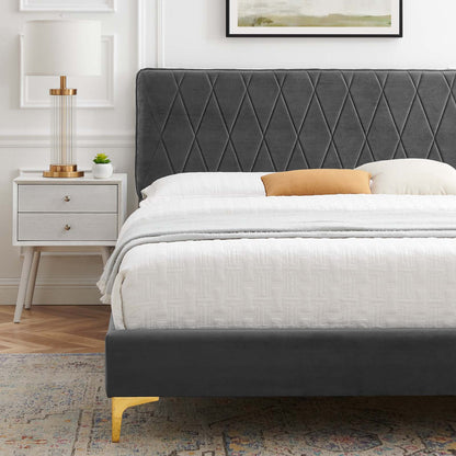 Phillipa Performance Velvet Queen Platform Bed, Velvet, Dark Grey Gray, 22578