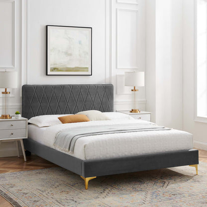 Phillipa Performance Velvet Queen Platform Bed, Velvet, Dark Grey Gray, 22578