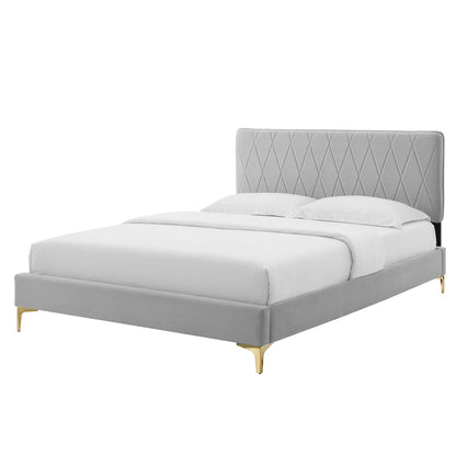 Phillipa Performance Velvet Queen Platform Bed, Velvet, Light Grey Gray, 22580