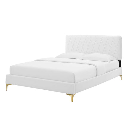 Phillipa Performance Velvet Queen Platform Bed, Velvet, White, 22585