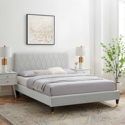 Phillipa Performance Velvet Queen Platform Bed, Velvet, Light Grey Gray, 22588