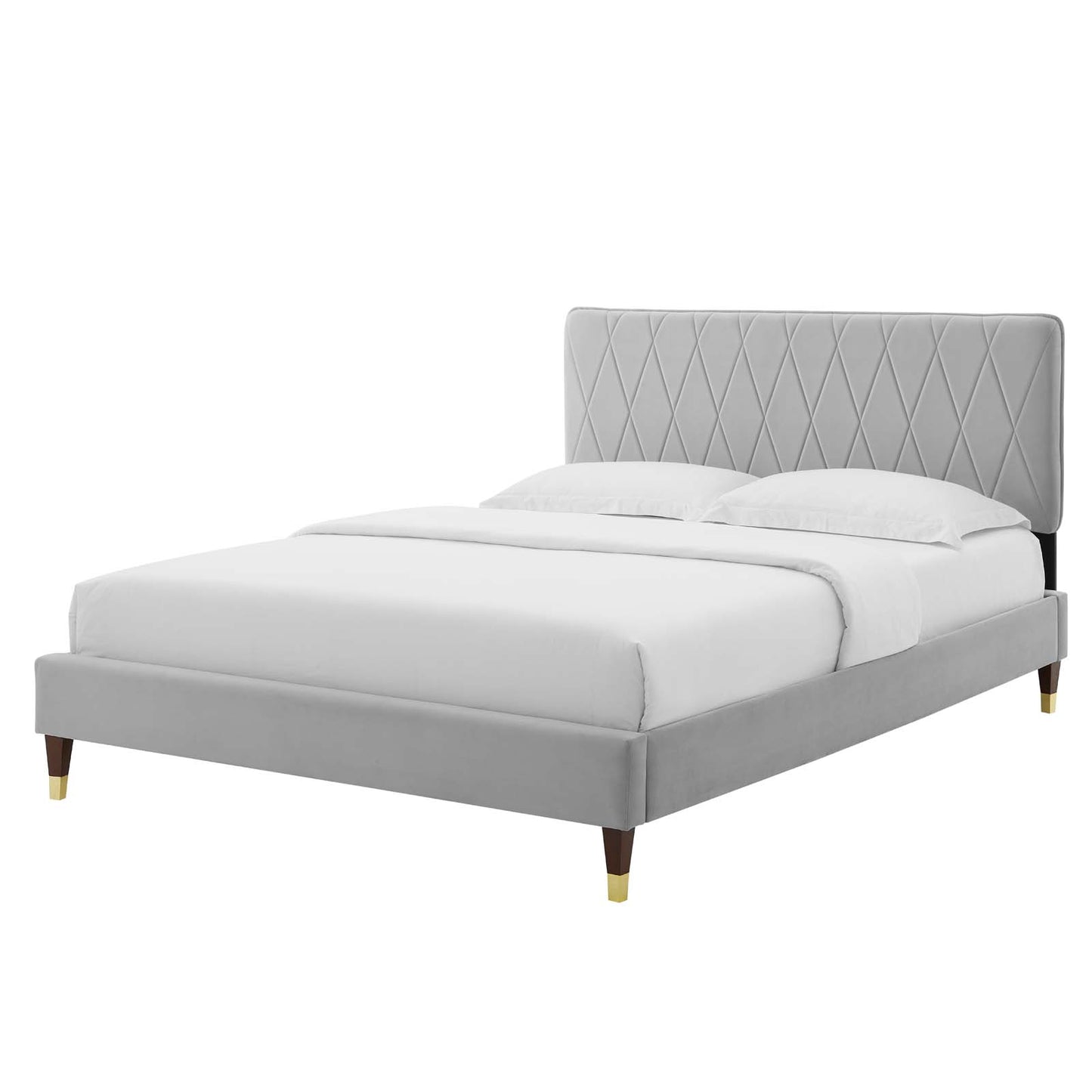 Phillipa Performance Velvet Queen Platform Bed, Velvet, Light Grey Gray, 22588