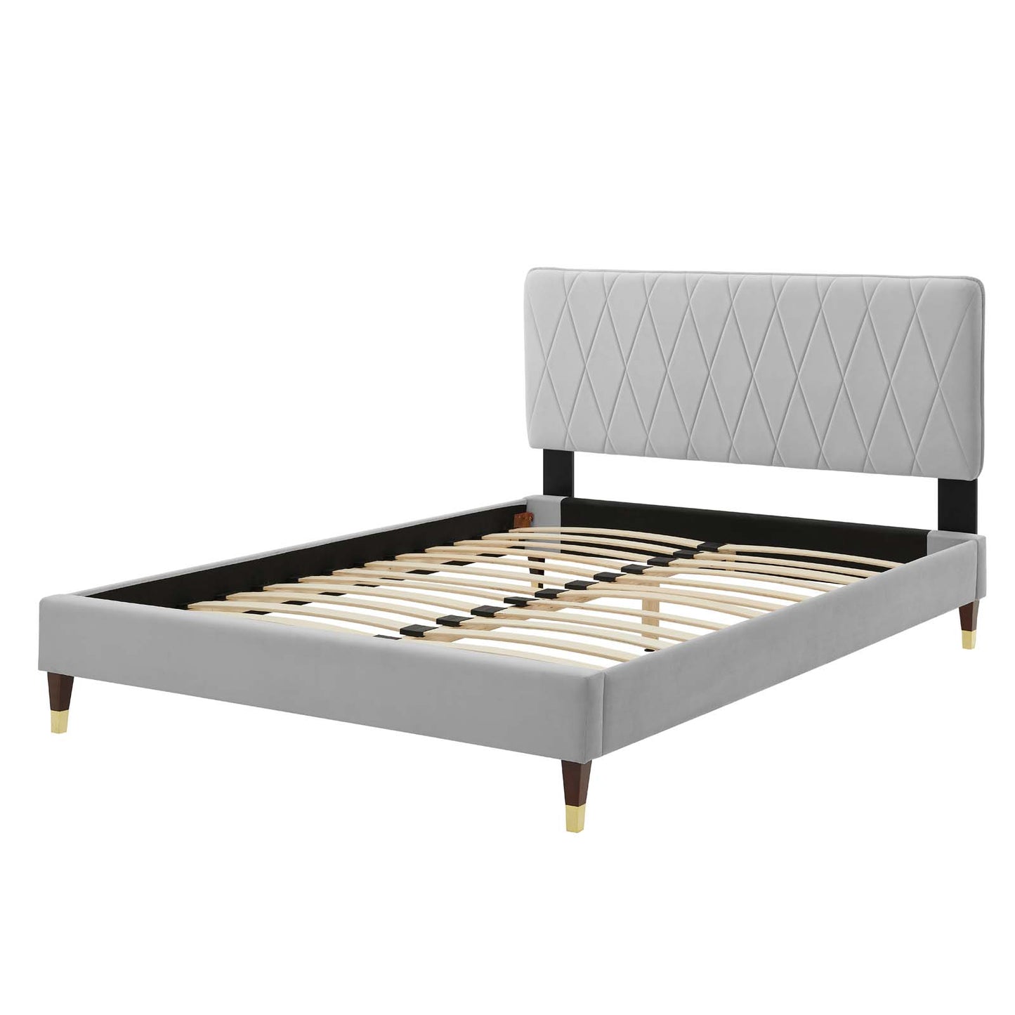 Phillipa Performance Velvet Queen Platform Bed, Velvet, Light Grey Gray, 22588