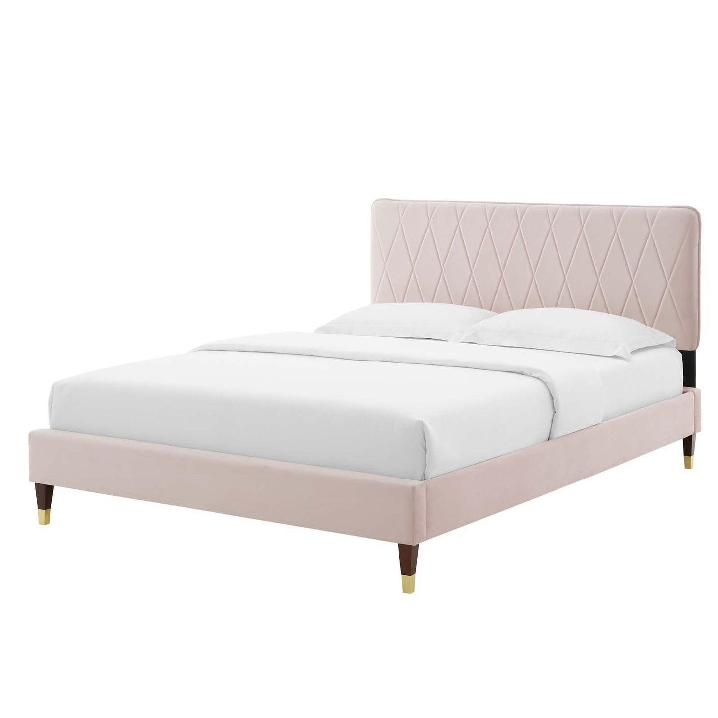 Phillipa Performance Velvet Queen Platform Bed, Velvet, Pink, 22591