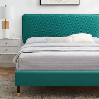 Phillipa Performance Velvet Queen Platform Bed, Velvet, Teal Blue, 22592