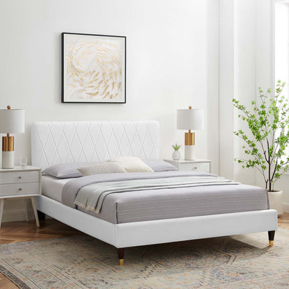 Phillipa Performance Velvet Queen Platform Bed, Velvet, White, 22593