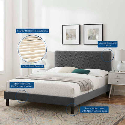 Phillipa Performance Velvet Queen Platform Bed, Velvet, Dark Grey Gray, 22594