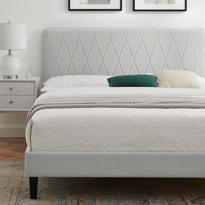 Phillipa Performance Velvet Queen Platform Bed, Velvet, Light Grey Gray, 22596