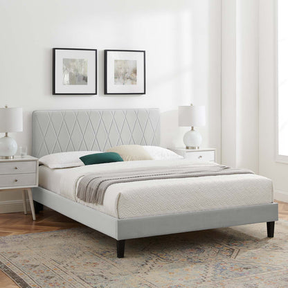 Phillipa Performance Velvet Queen Platform Bed, Velvet, Light Grey Gray, 22596