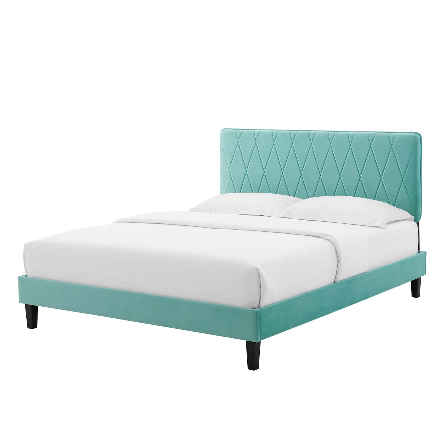 Phillipa Performance Velvet Queen Platform Bed, Velvet, Blue, 22597