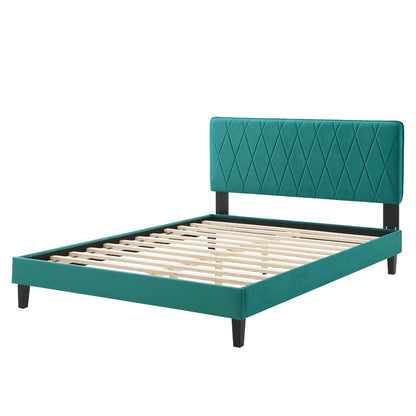 Phillipa Performance Velvet Queen Platform Bed, Velvet, Teal Blue, 22600