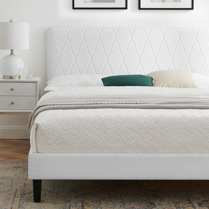 Phillipa Performance Velvet Queen Platform Bed, Velvet, White, 22601