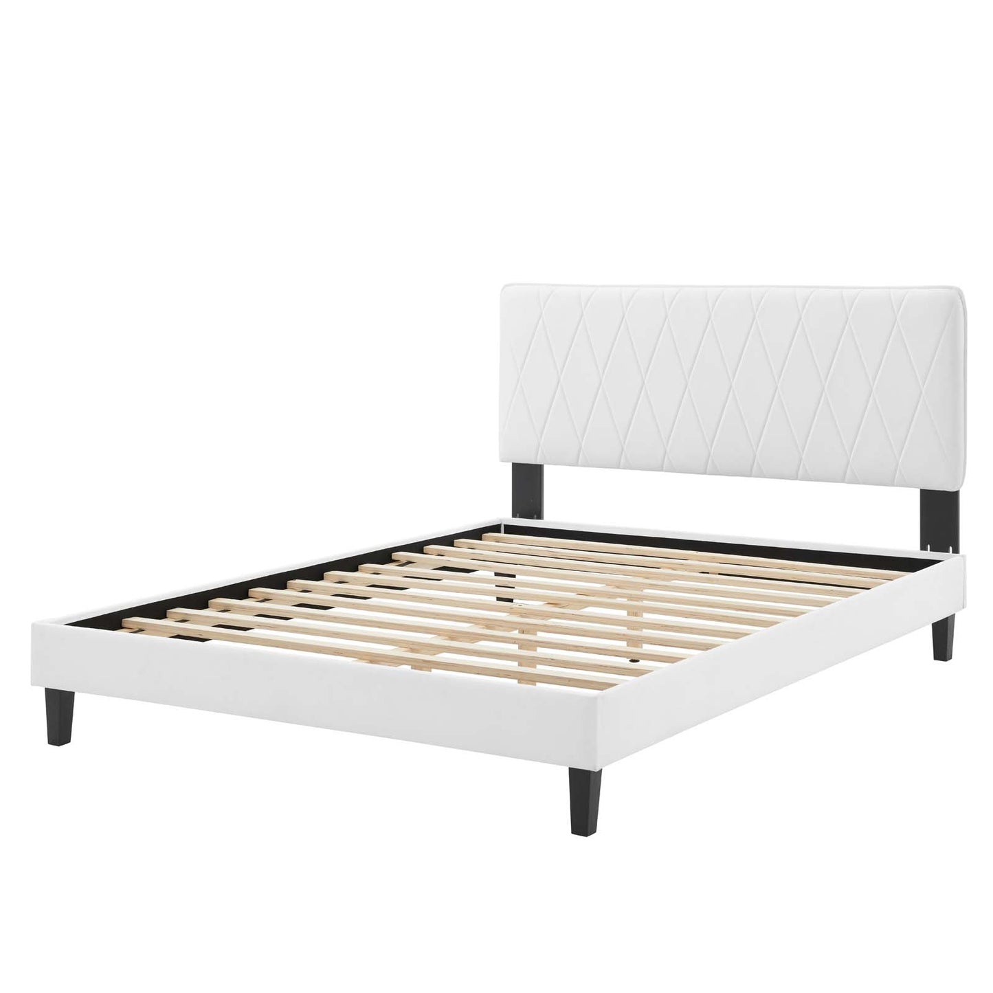 Phillipa Performance Velvet Queen Platform Bed, Velvet, White, 22601