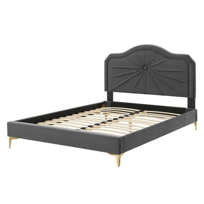 Portia Performance Velvet Queen Platform Bed, Velvet, Dark Grey Gray, 23409