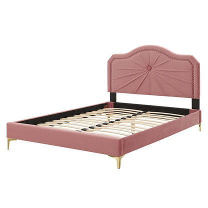 Portia Performance Velvet Queen Platform Bed, Velvet, Pink, 23410