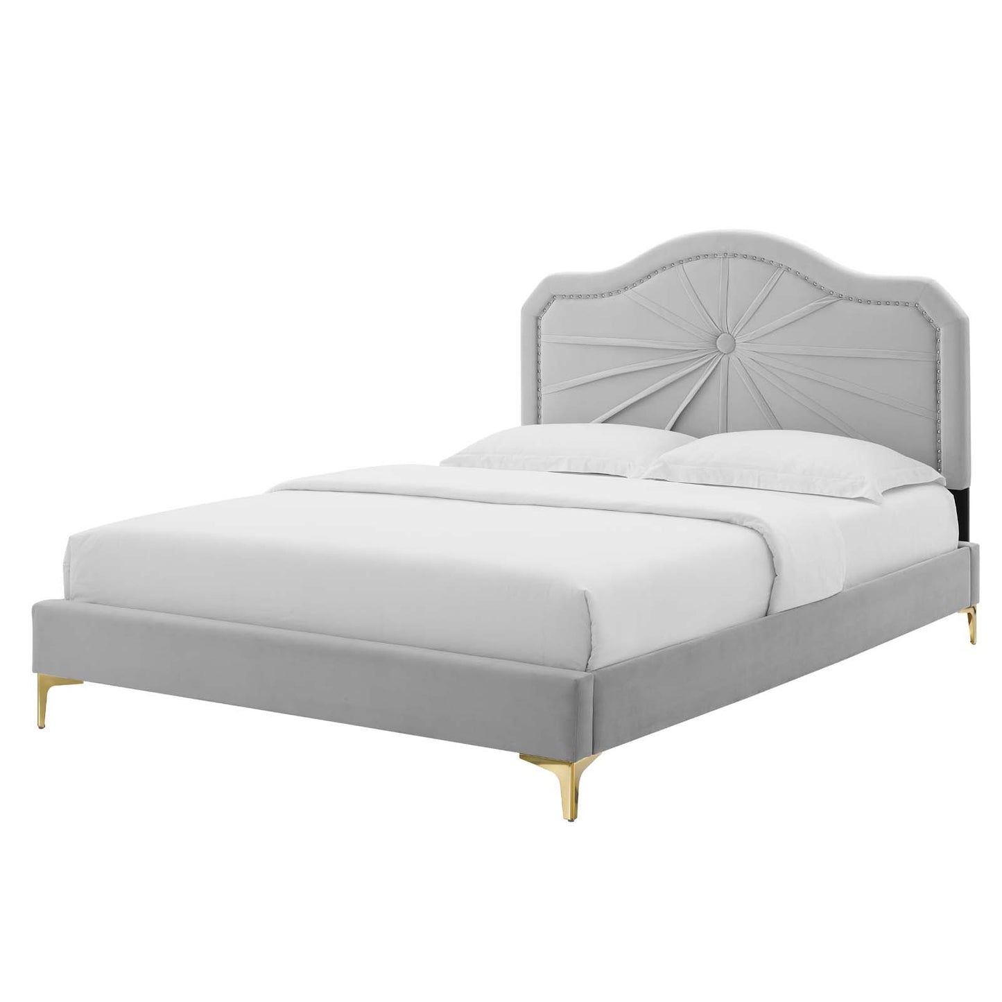 Portia Performance Velvet Queen Platform Bed, Velvet, Light Grey Gray, 23411