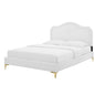 Portia Performance Velvet Queen Platform Bed, Velvet, White, 23416