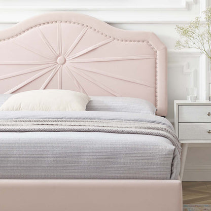 Portia Performance Velvet Queen Platform Bed, Velvet, Pink, 23422