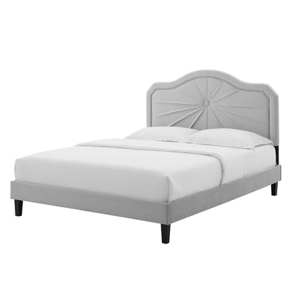 Portia Performance Velvet Queen Platform Bed, Velvet, Light Grey Gray, 23427