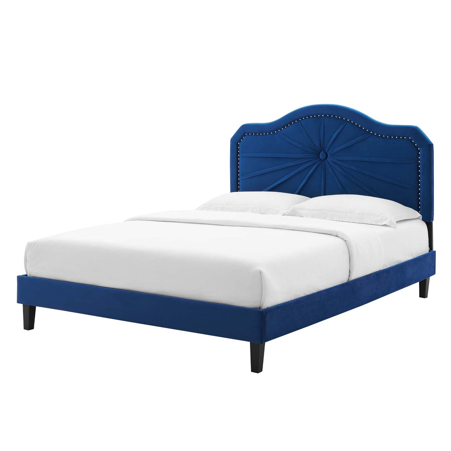 Portia Performance Velvet Queen Platform Bed, Velvet, Blue Navy, 23429