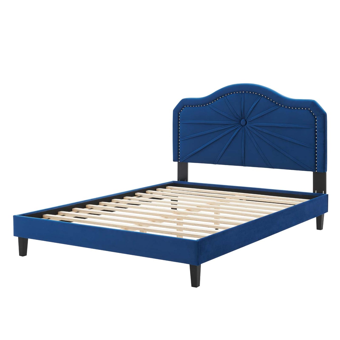 Portia Performance Velvet Queen Platform Bed, Velvet, Blue Navy, 23429