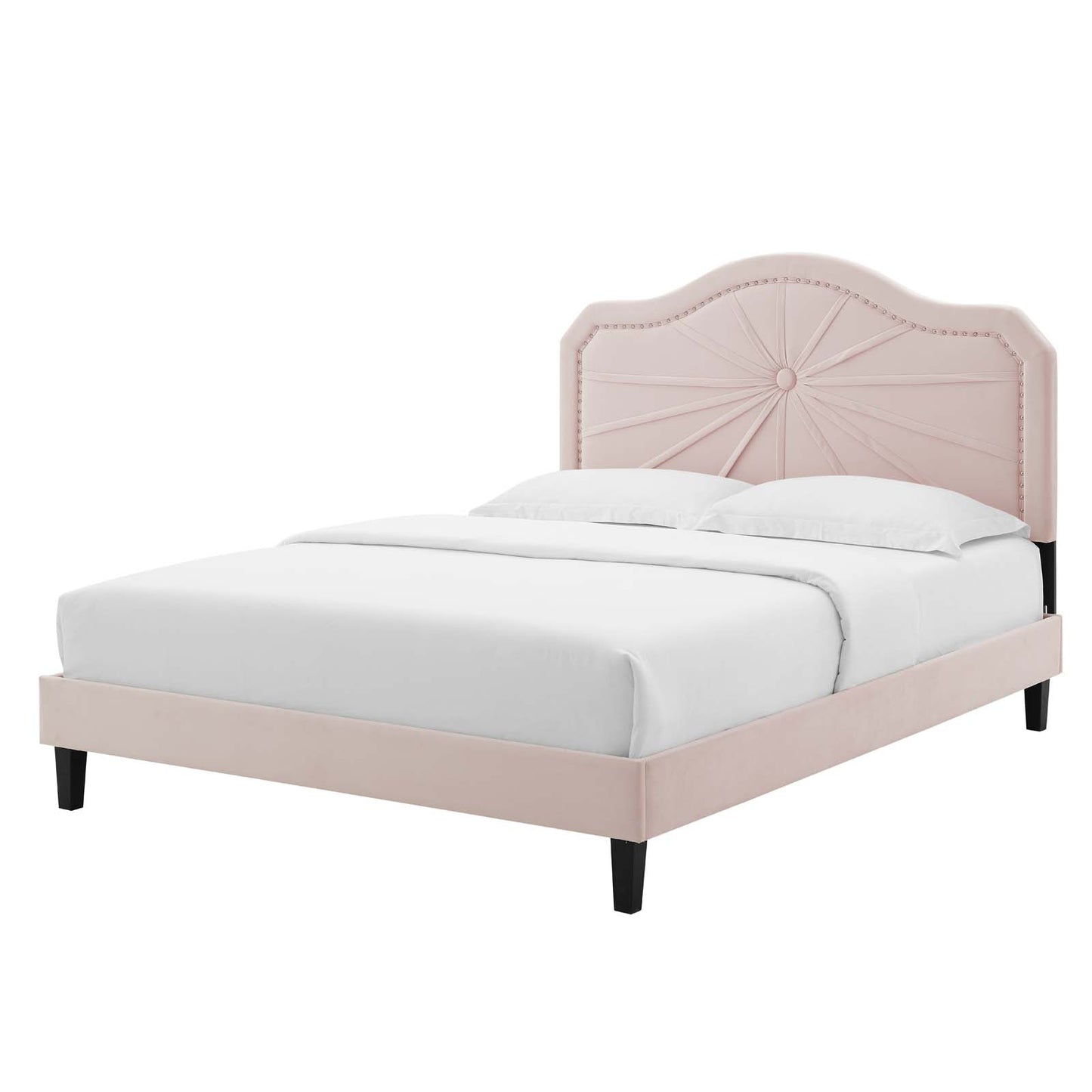 Portia Performance Velvet Queen Platform Bed, Velvet, Pink, 23430