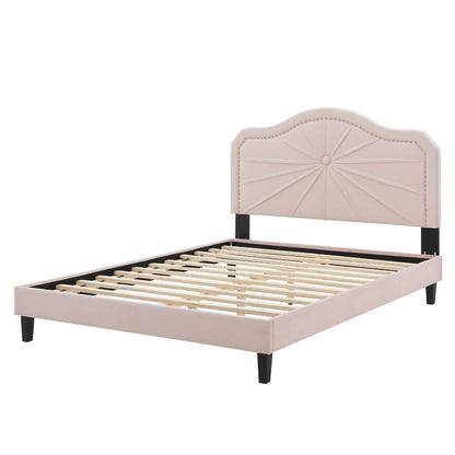 Portia Performance Velvet Queen Platform Bed, Velvet, Pink, 23430
