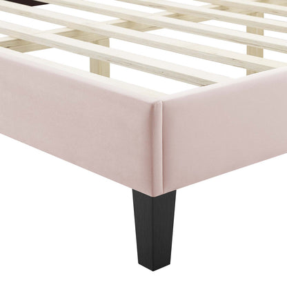 Portia Performance Velvet Queen Platform Bed, Velvet, Pink, 23430