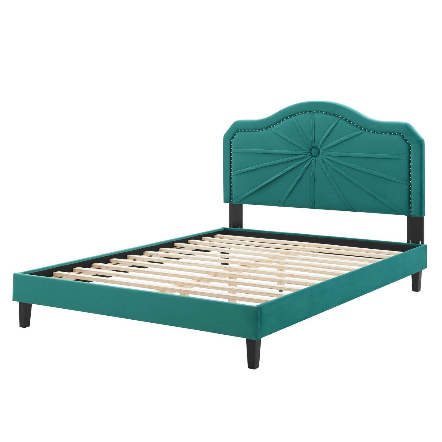 Portia Performance Velvet Queen Platform Bed, Velvet, Teal Blue, 23431