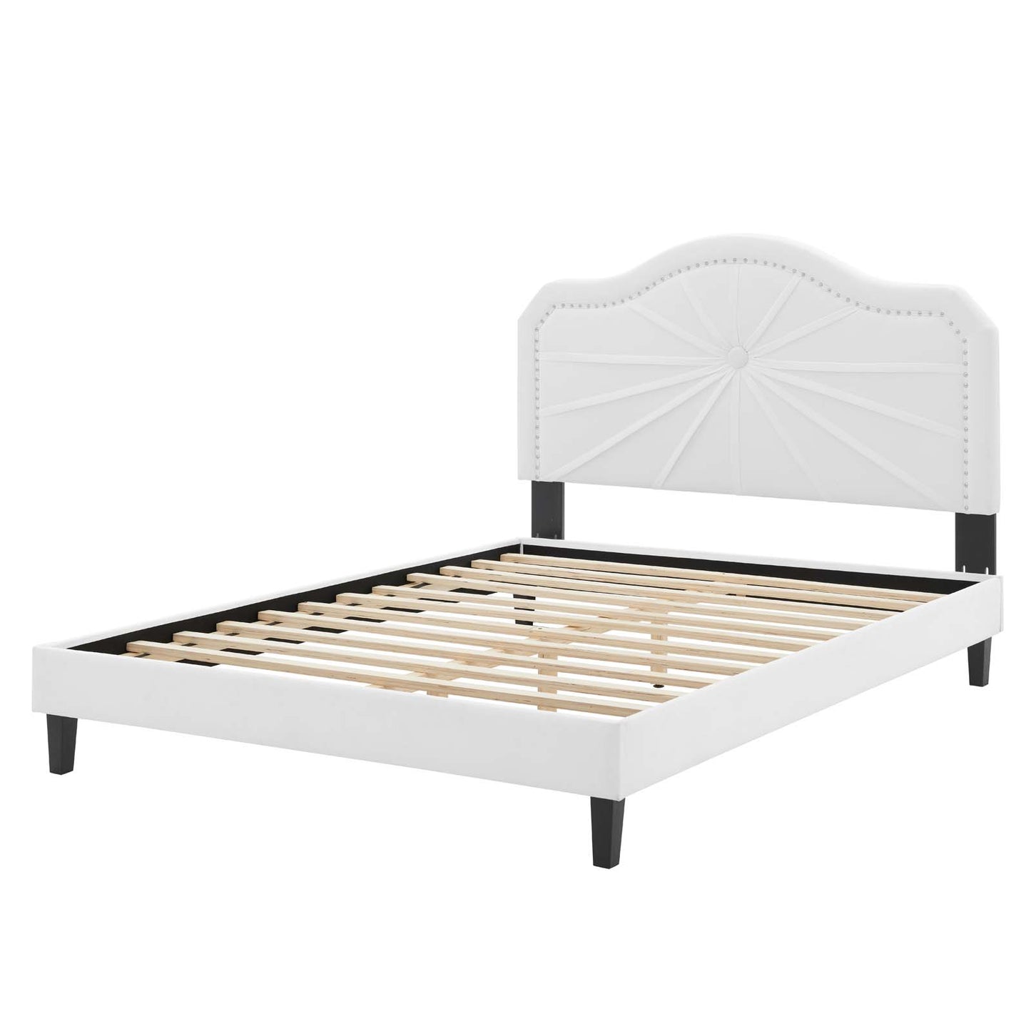 Portia Performance Velvet Queen Platform Bed, Velvet, White, 23432