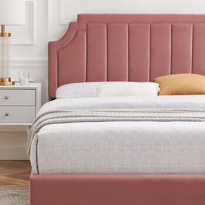 Sienna Performance Velvet Queen Platform Bed, Velvet, Pink, 23434