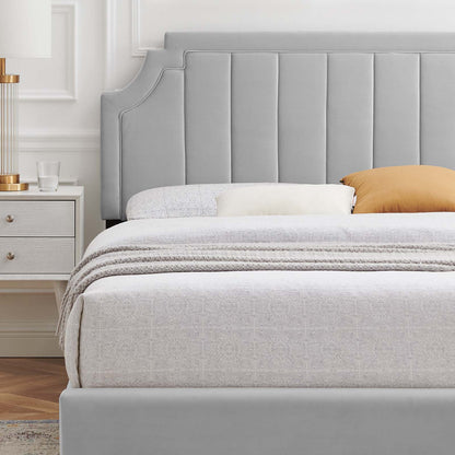 Sienna Performance Velvet Queen Platform Bed, Velvet, Light Grey Gray, 23435
