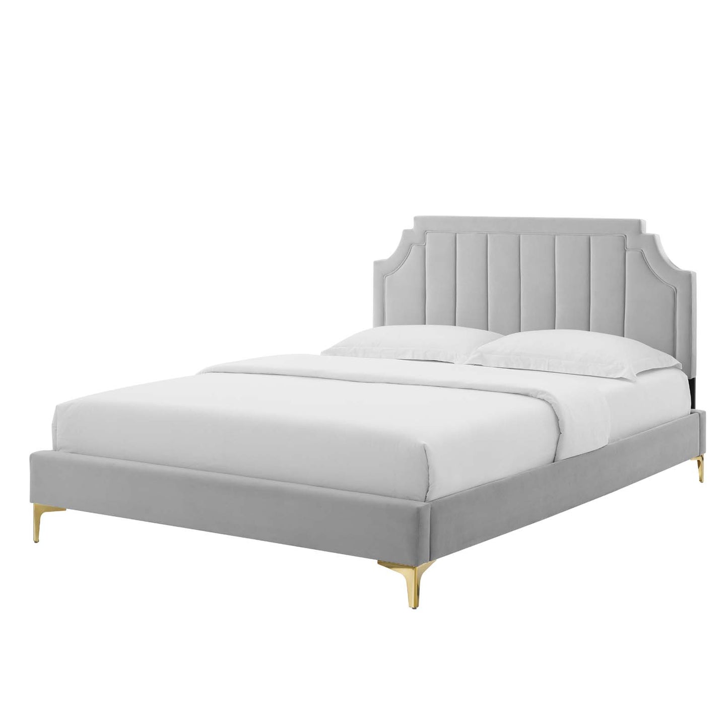 Sienna Performance Velvet Queen Platform Bed, Velvet, Light Grey Gray, 23435